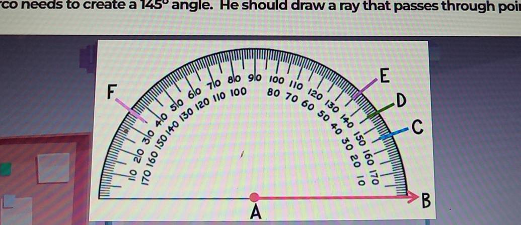 co needs to create a 145° angle. He should draw a ray that passes through poir