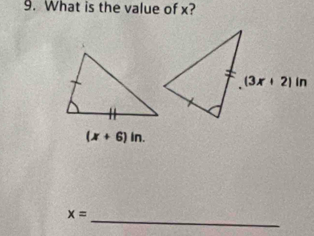 What is the value of x?
(x+6)in.
_
x=