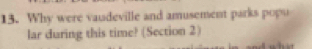 Why were vaudeville and amusement parks popu 
lar during this time? (Section 2)