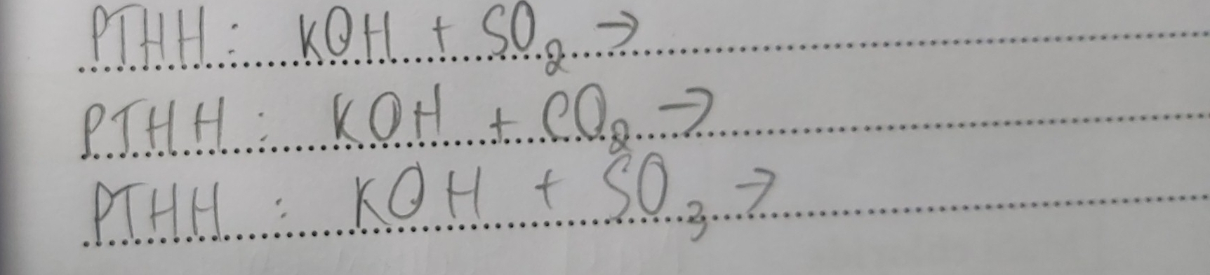 PT1 KQH+SO_2to
P JH1. H
KOH+CO_2to
PHH
KOH+SO_2to