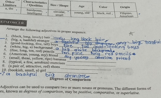 Solved: RNFOROER Arrange the following adjectives in proper sequence ...