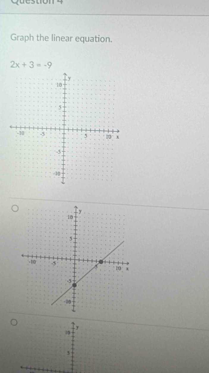 Graph the linear equation.
2x+3=-9