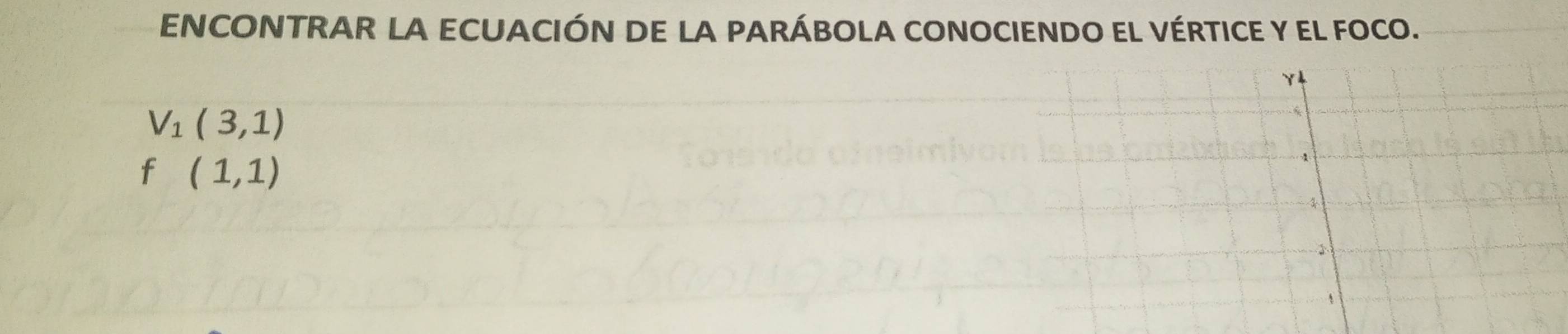 ENCONTRAR LA ECUACIÓN DE LA PARÁBOLA CONOCIENDO EL VÉRTICE Y EL FOCO.
V_1(3,1)
f beginpmatrix 1,1endpmatrix