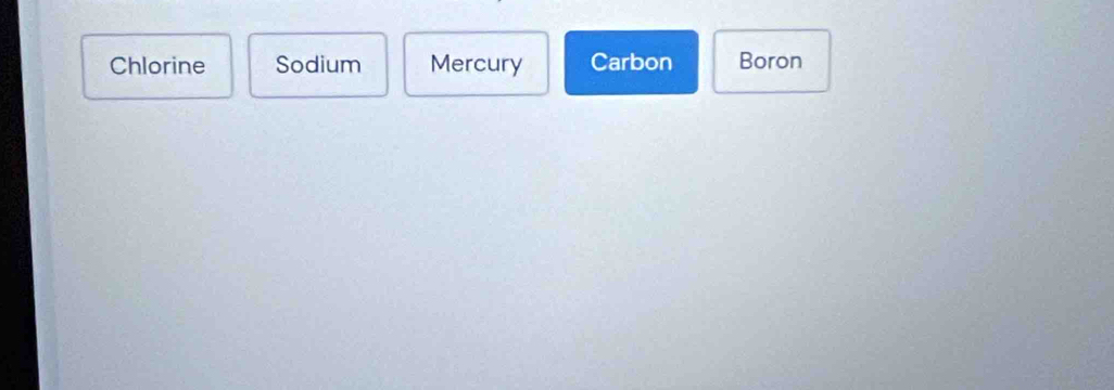 Chlorine Sodium Mercury Carbon Boron