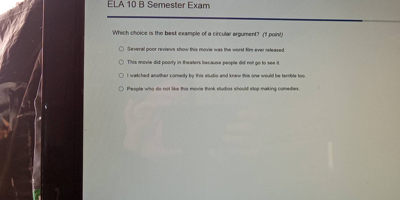 Solved: ELA 10 B Semester Exam Which choice is the best example of a ...