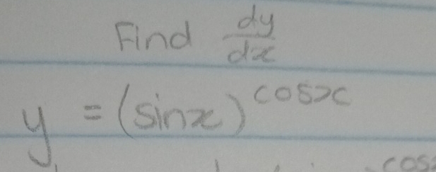 Find  dy/dx 
y=(sin x)^cos x