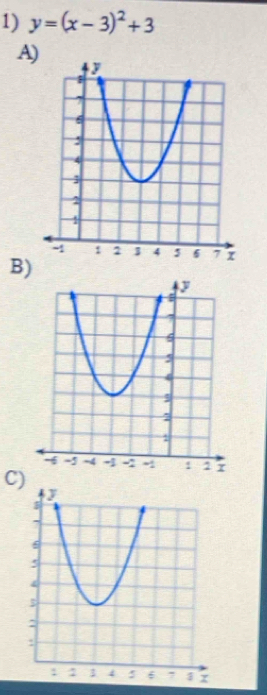 y=(x-3)^2+3
A) 
B) 
C)