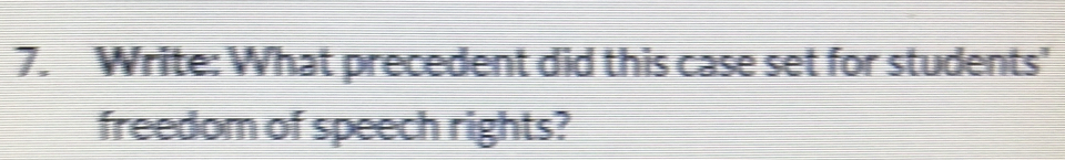 Write: What precedent did this case set for students' 
freedom of speech rights?