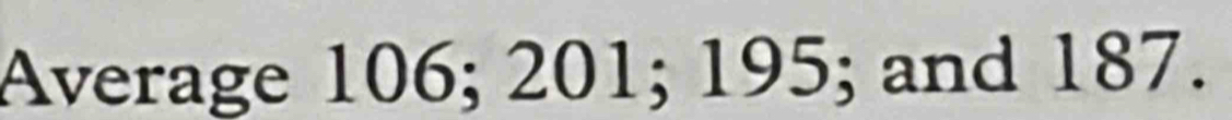 Average 106; 201; 195; and 187.