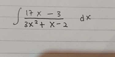 ∈t  (17x-3)/3x^2+x-2 dx