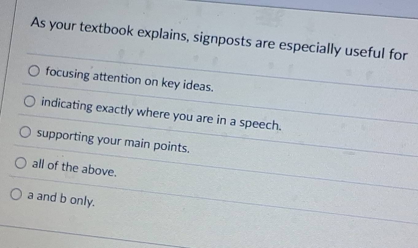 Solved: As your textbook explains, signposts are especially useful for ...