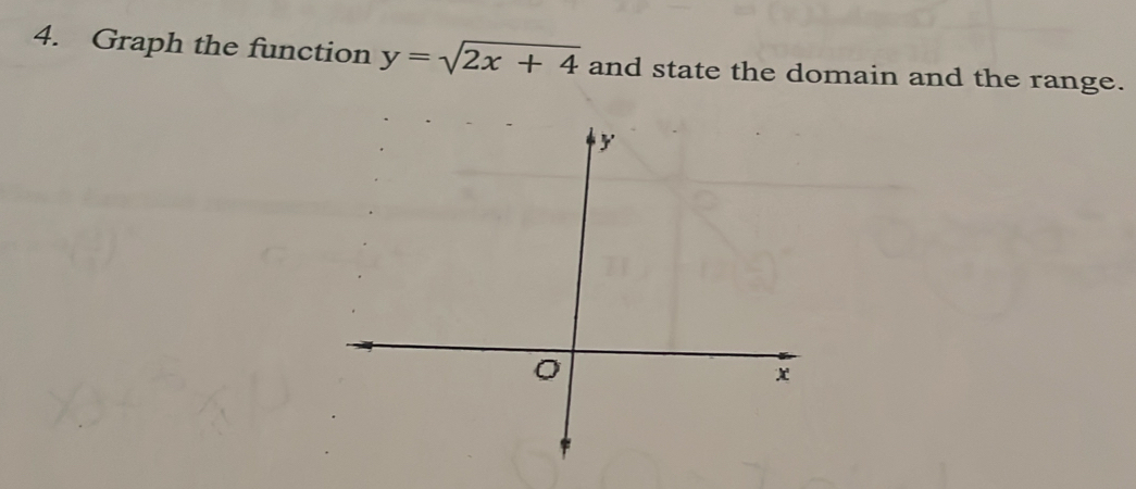 Graph the function y=sqrt(2x+4) and state the domain and the range.