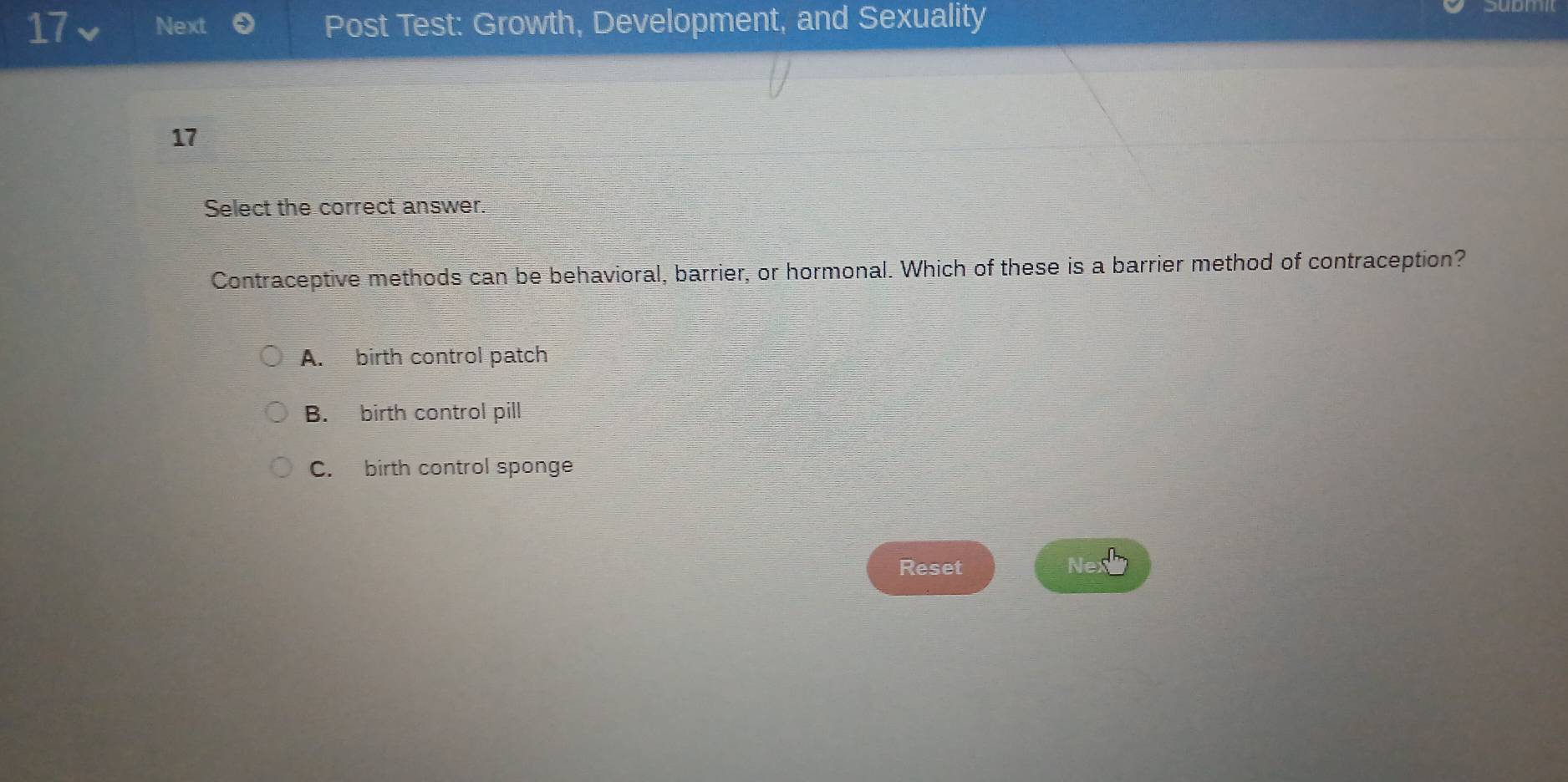 Solved: Next Post Test: Growth, Development, and Sexuality 17 Select ...