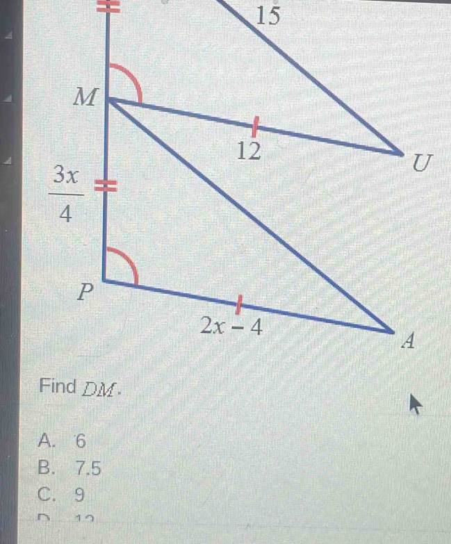 A. 6
B. 7.5
C. 9
D 17