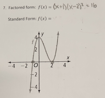 Factored form: f(x)=
Standard Form: f(x)=