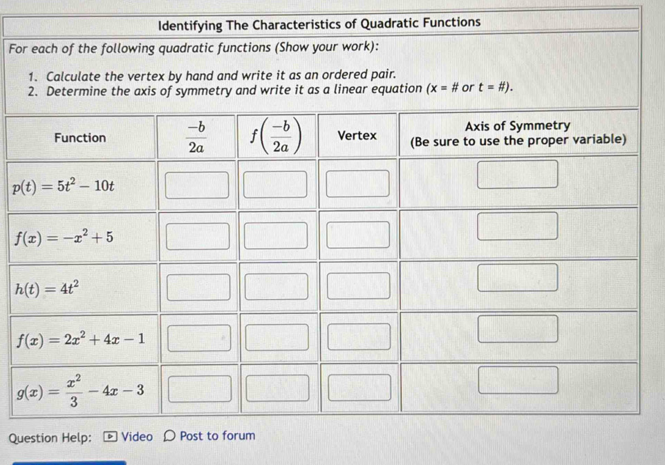 dratic Functions
Fo
Qu