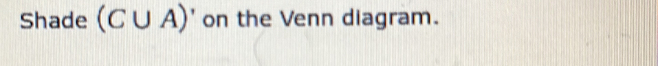 Shade (C∪ A)' on the Venn diagram.