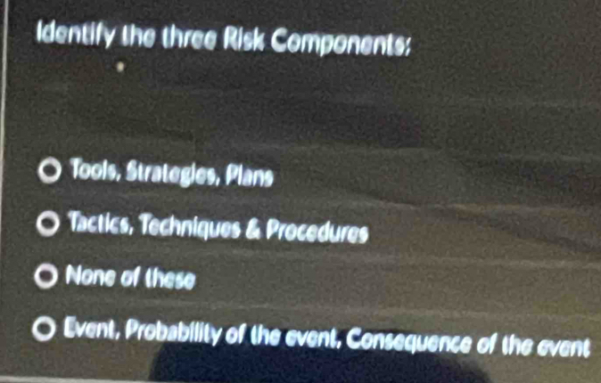 Solved: Identify the three Risk Components; Tools, Strategies, Plans ...
