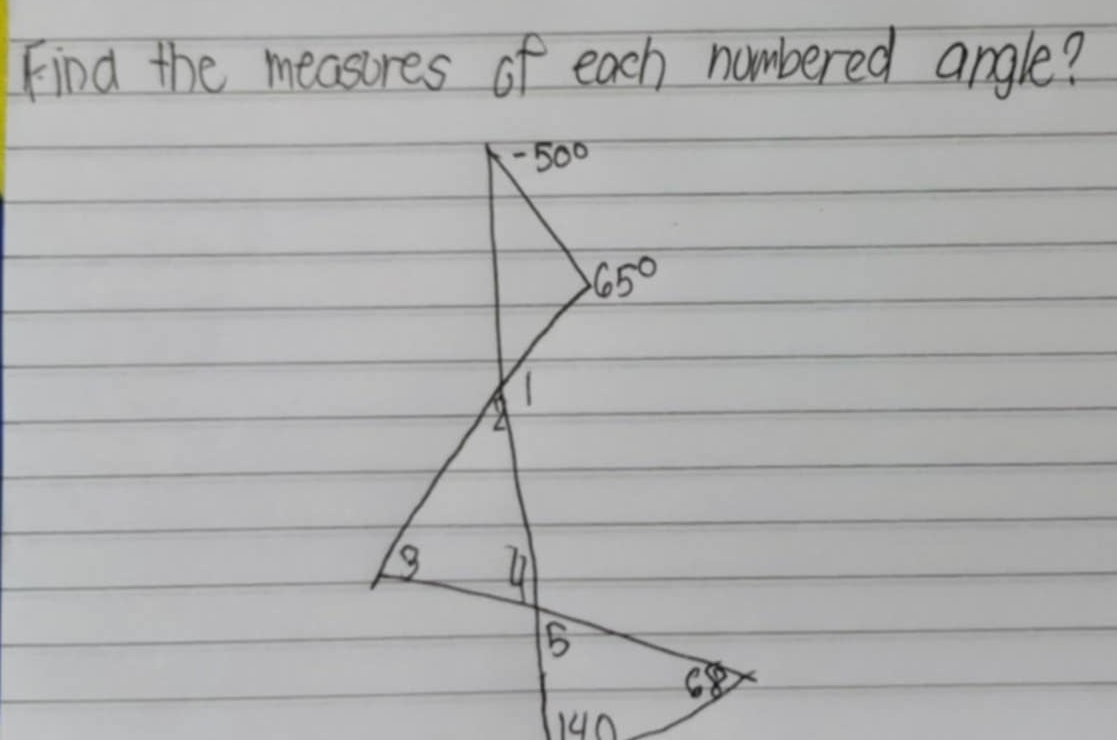 Find the measores of each numbered angle?