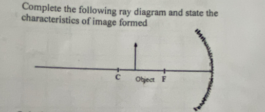 Complete the following ray diagram and state the 
characteristics of image formed
c Object F