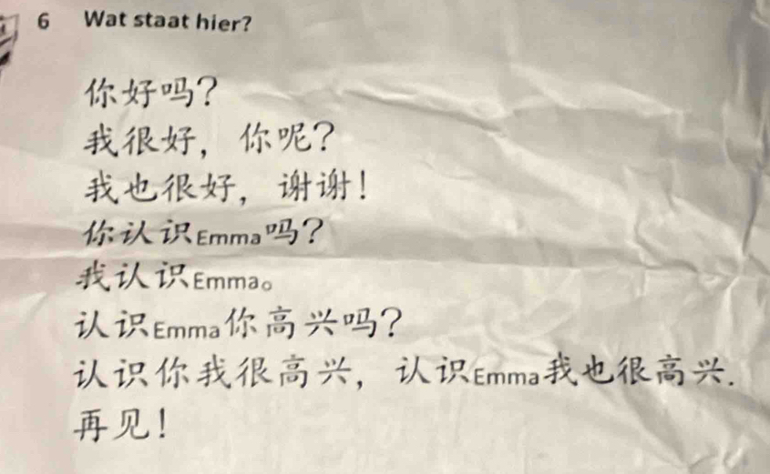 Wat staat hier? 
？ 
，？ 
，！ 
Emma？ 
Emma。 
Emma？ 
，Emma. 
！