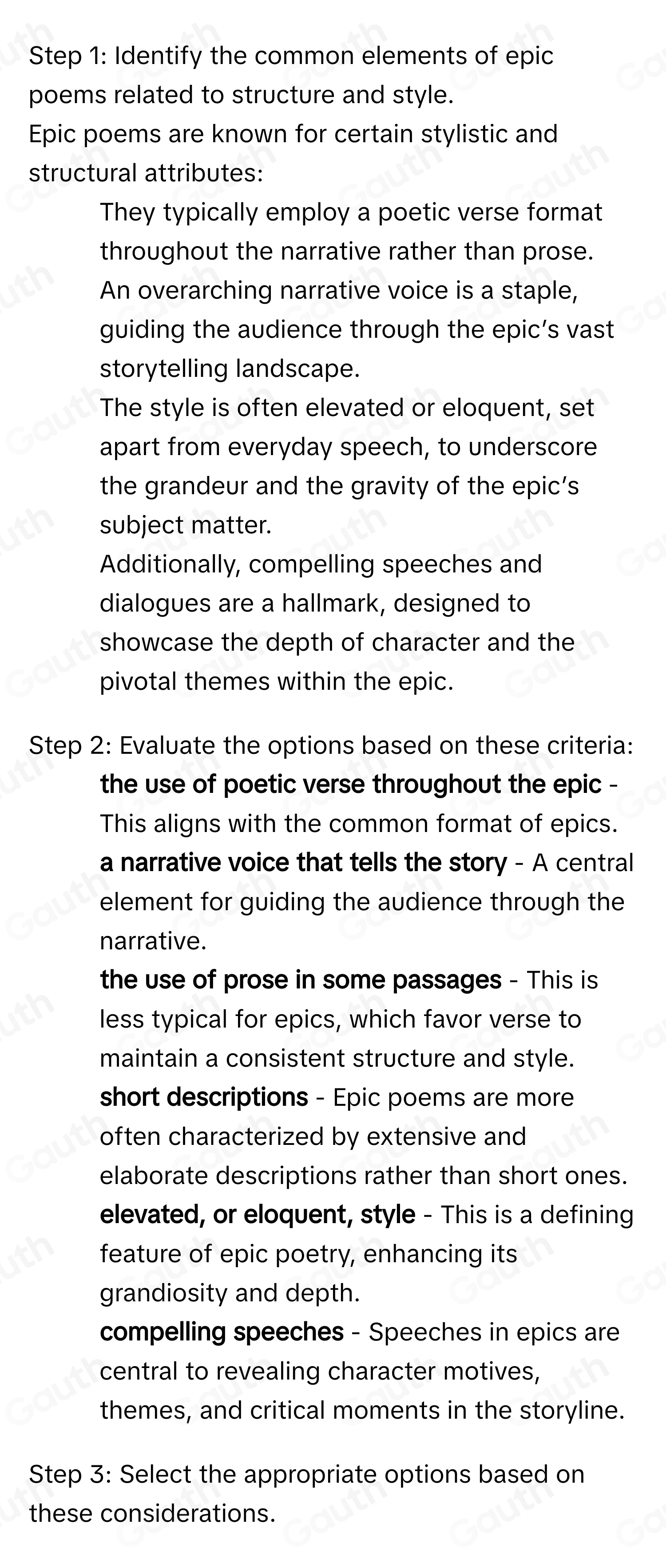 Solved: Which of these are elements of an epic poem's structure and ...