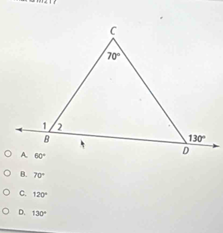 B. 70°
C. 120°
D. 130°