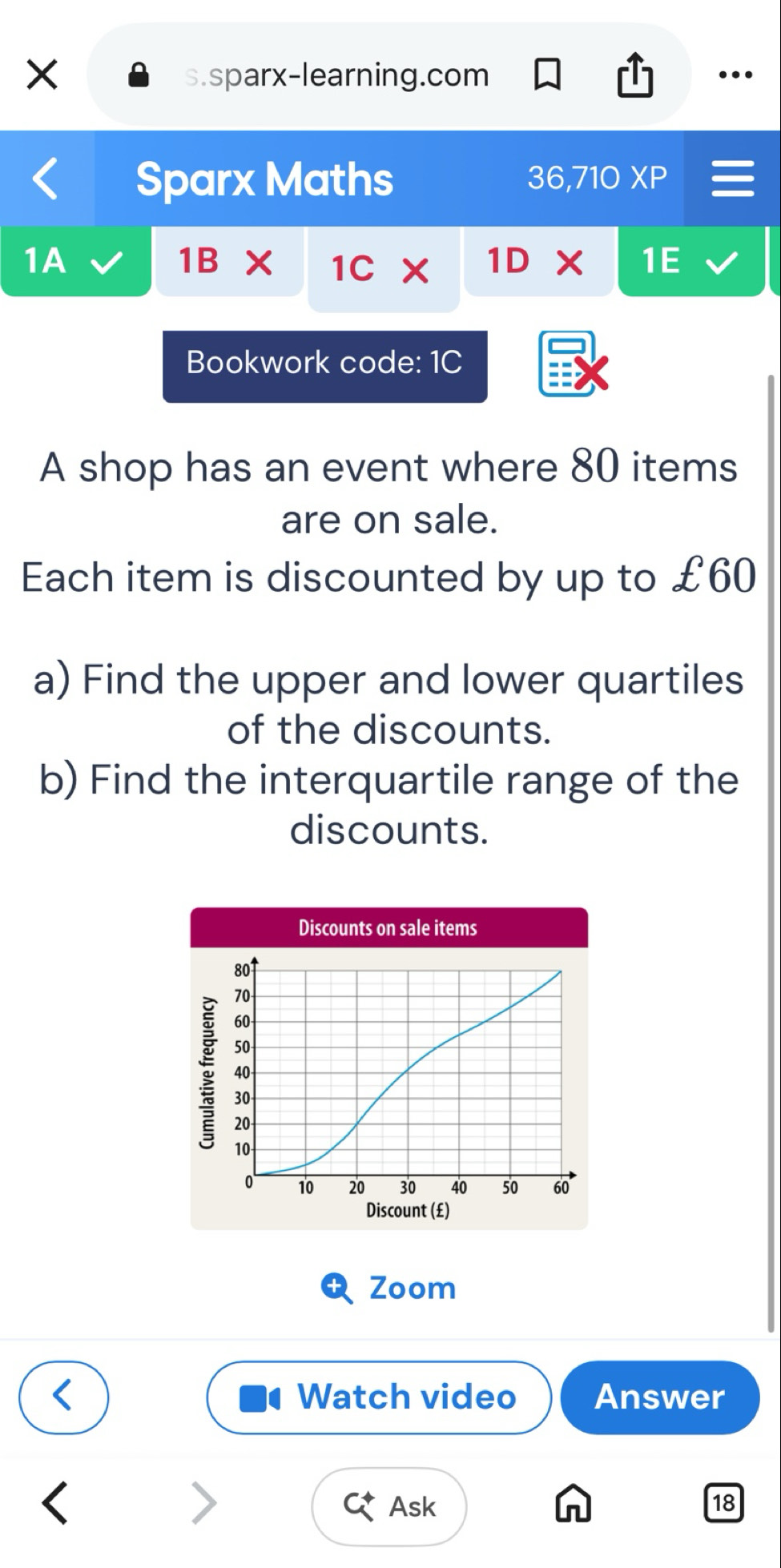 Solved: sparx-learning.com … Sparx Maths 36,710XP 1A 1BX 1C X 1DX 1E ...