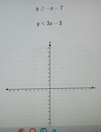 y≥ -x-7
y<3x-3</tex>