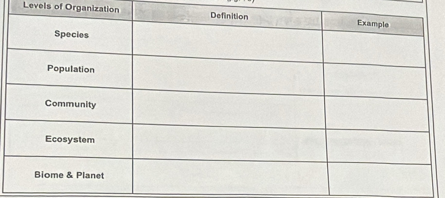 Levels of Organization