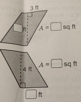 A=□ sqft
A=□ sqft
□ ft