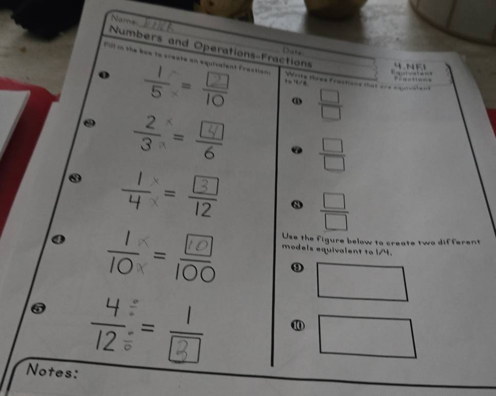 Solved: Namer _ Numbers and Operations-Fractions Date Fill in the box ...