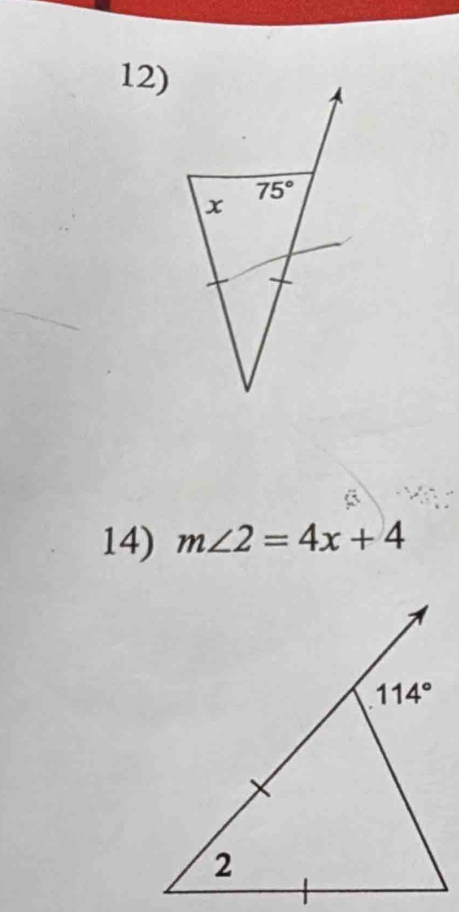 m∠ 2=4x+4