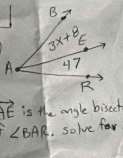 vector AE is the angle bisect
∠ BAR , solve for