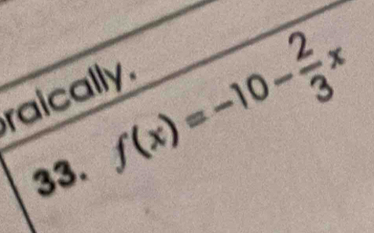 raically 
33.
f(x)=-10- 2/3 x