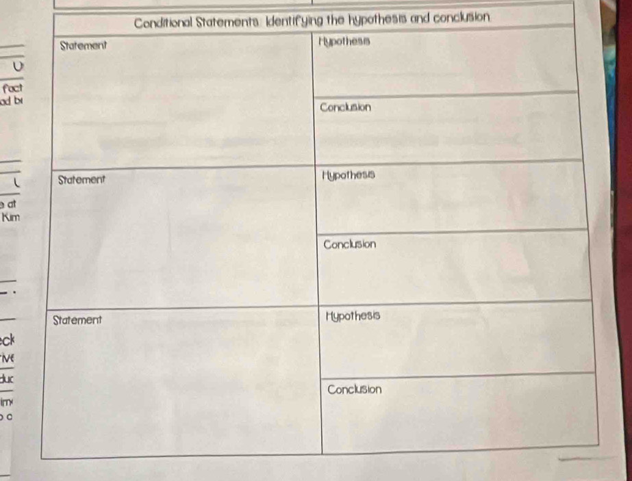 Conditional Statements: Identifying the hypothesis and conclusion 
fact 
ad b 
at 
Kim 
ck 
ive 
luc 
im 
。