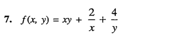 f(x,y)=xy+ 2/x + 4/y 