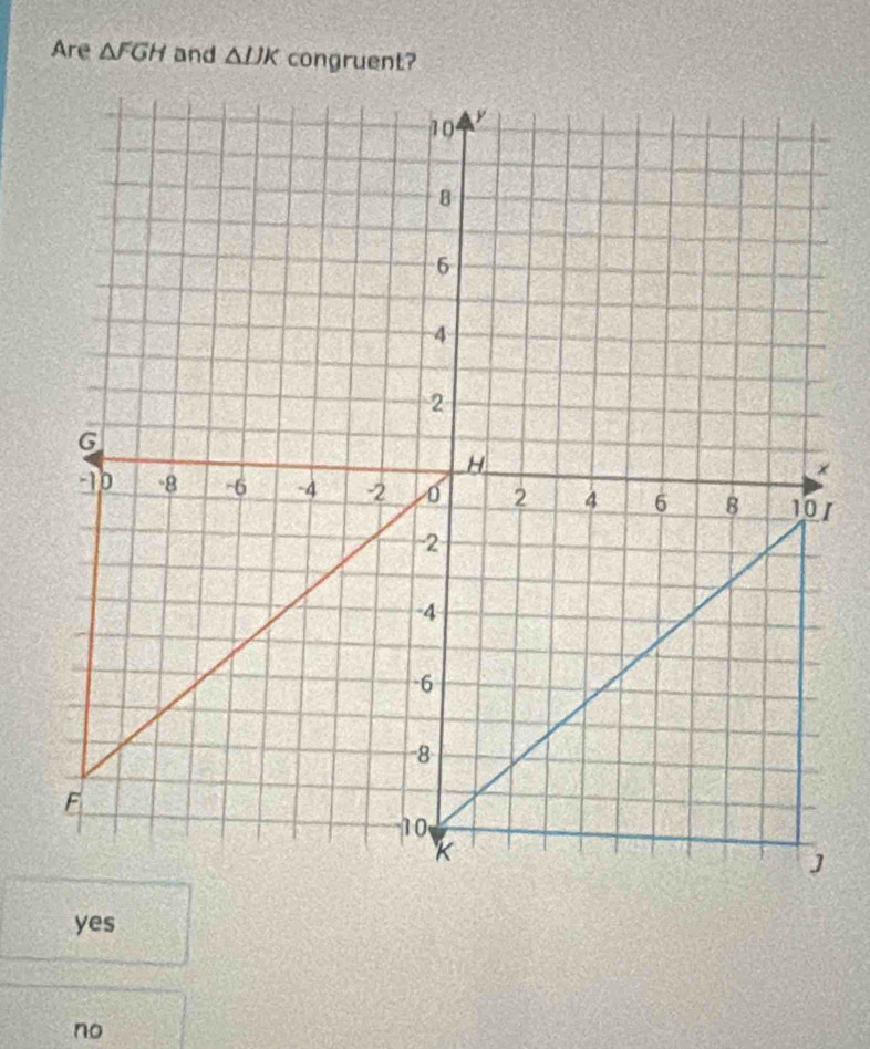 Are △ FGH and △ IJK
yes
no