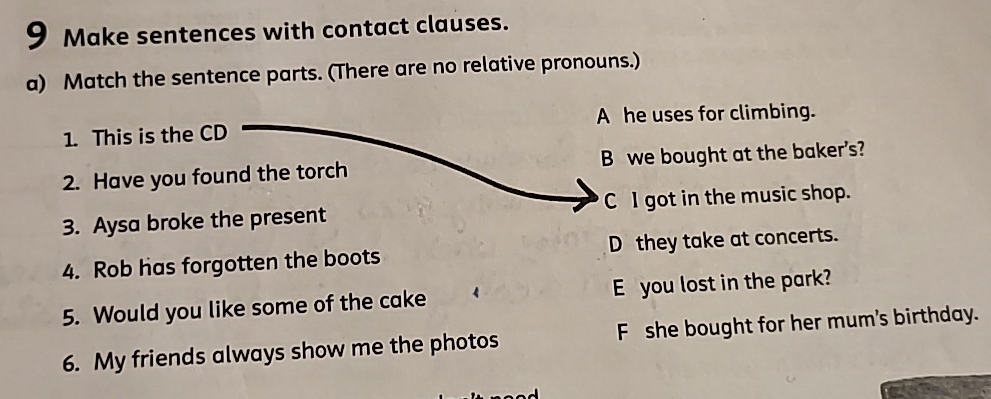 Gelöst:Make sentences with contact clauses. a) Match the sentence parts ...