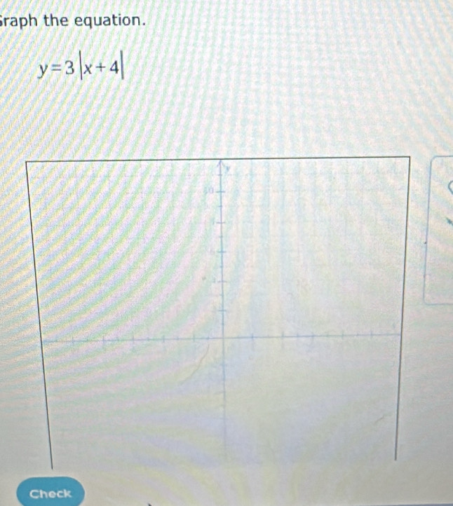 Graph the equation.
y=3|x+4|
Check