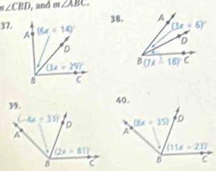 m∠ CBD , and m∠ ABC.
38.
37.

40.