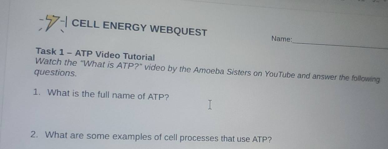 Solved: CELL ENERGY WEBQUEST _ Name: Task 1 - ATP Video Tutorial Watch ...