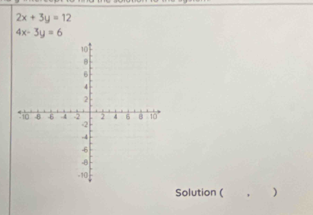 2x+3y=12
4x-3y=6
Solution ( , )