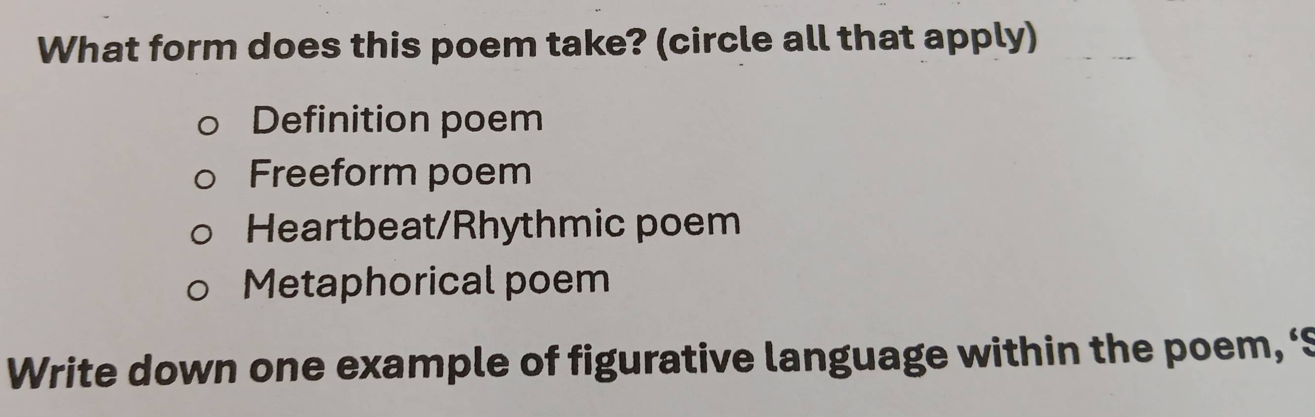 Solved: What form does this poem take? (circle all that apply ...