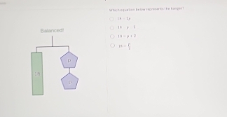 Which equrles be low reonevents the hanger ?
(4-2)
1+p1
14=p+3
1k- p/2 