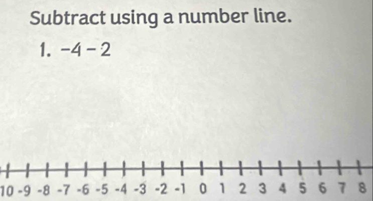 Subtract using a number line. 
1. -4-2
10 -98