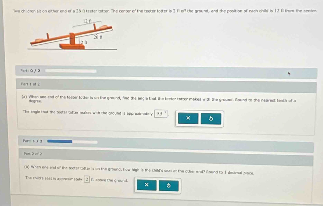 Solved: Two children sit on either end of a 26 ft teeter totter. The ...