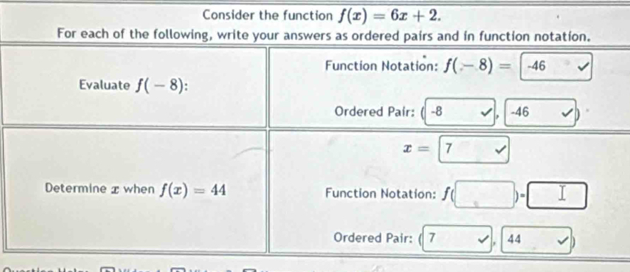 Consider the function f(x)=6x+2.