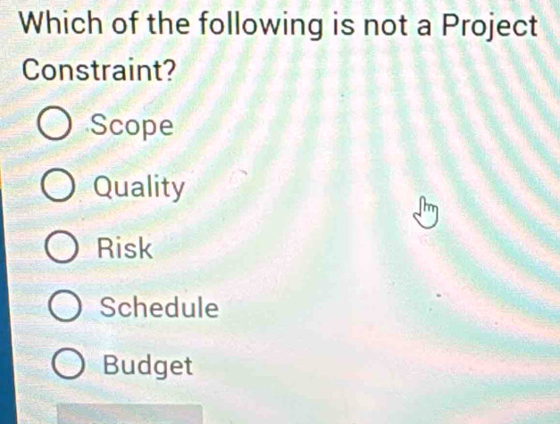 Solved: Which of the following is not a Project Constraint? Scope ...