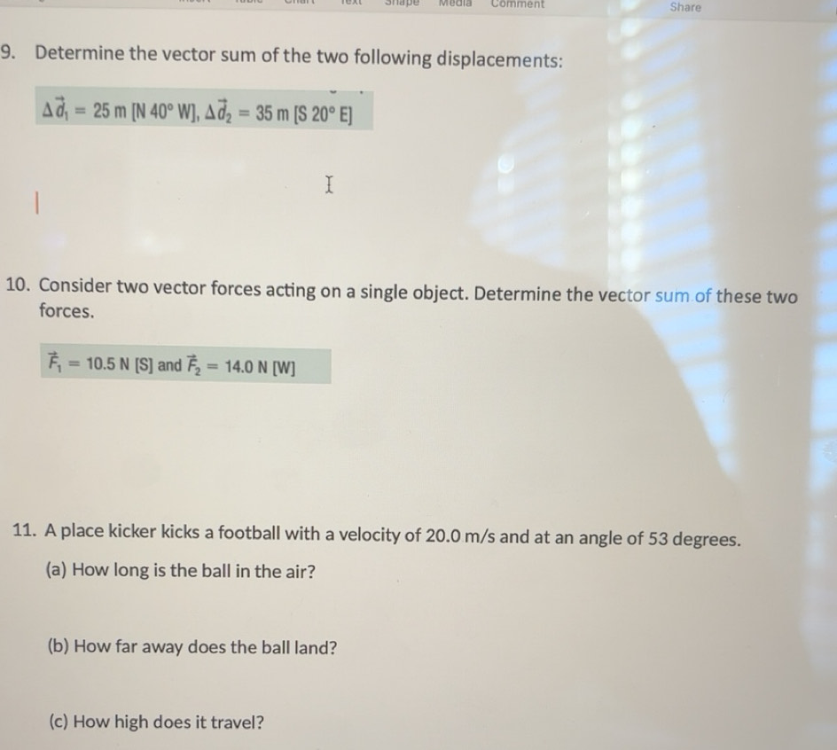 Solved: shape Media Comment Share 9. Determine the vector sum of the ...
